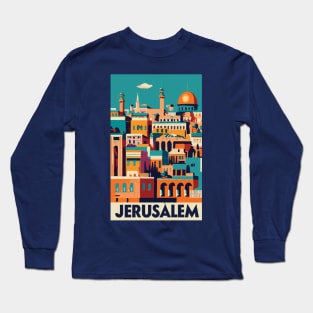 A Vintage Travel Art of Jerusalem - Israel Long Sleeve T-Shirt
